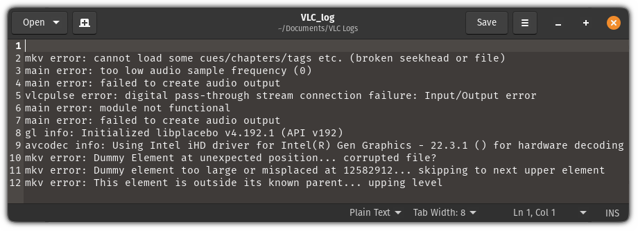 read saved VLC logs