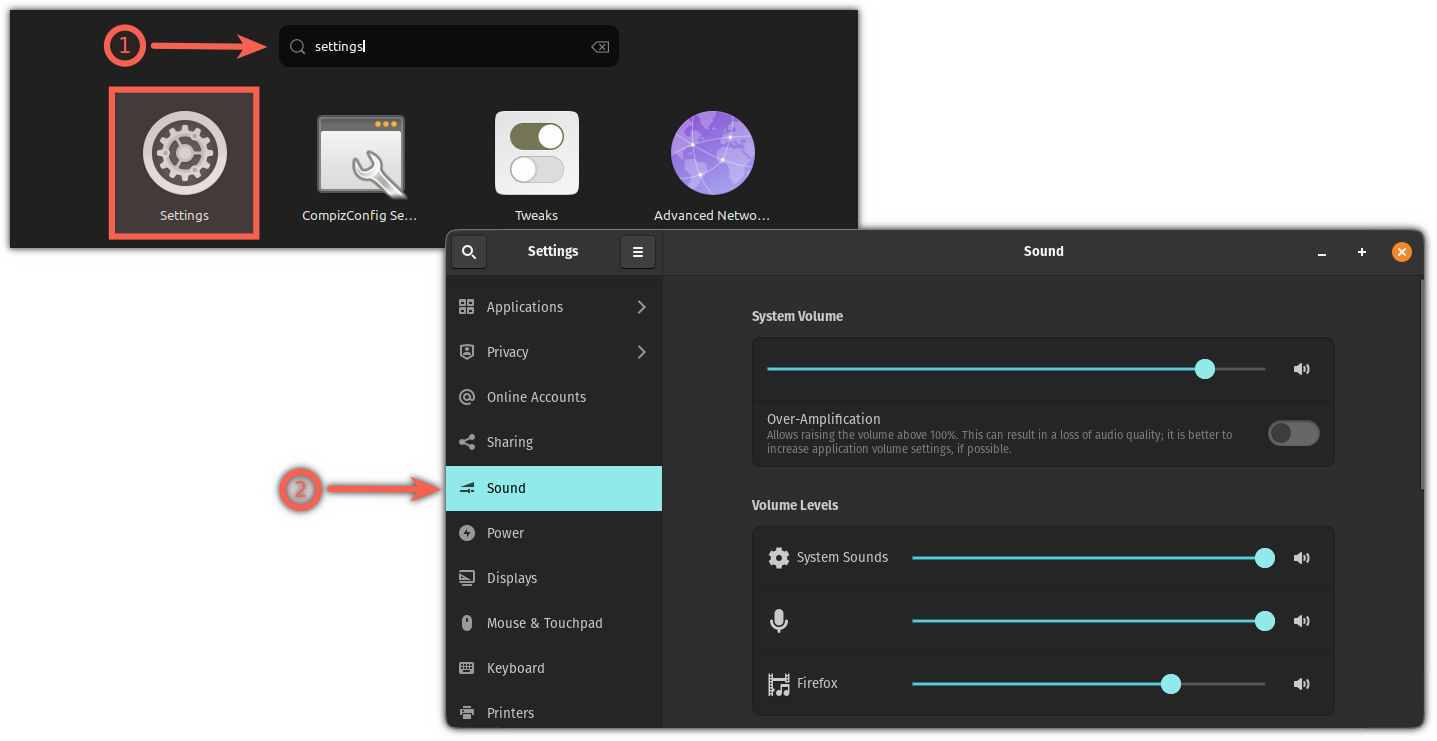 Open sound settings