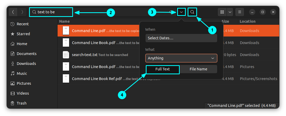 Select "Full Text" option to start search within file contents