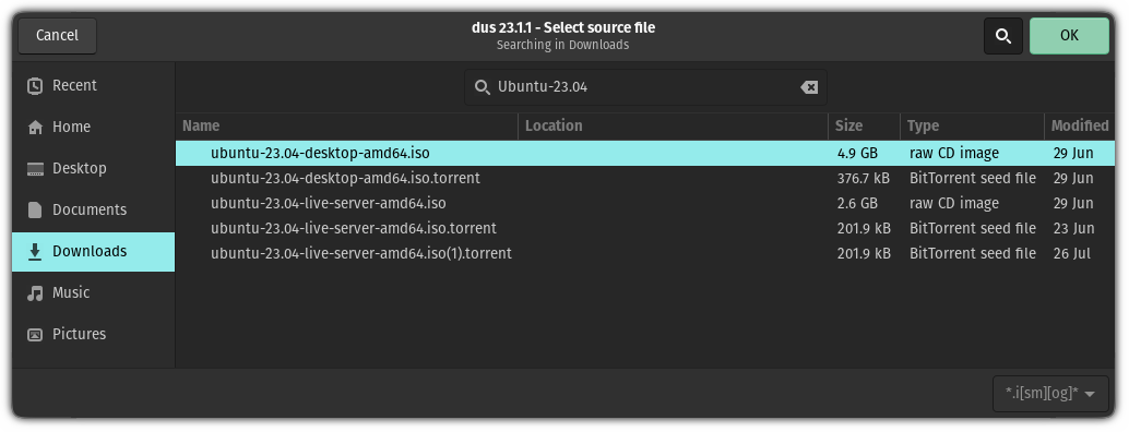 Изберете ISO файл, за да създадете постоянен USB от Ubuntu