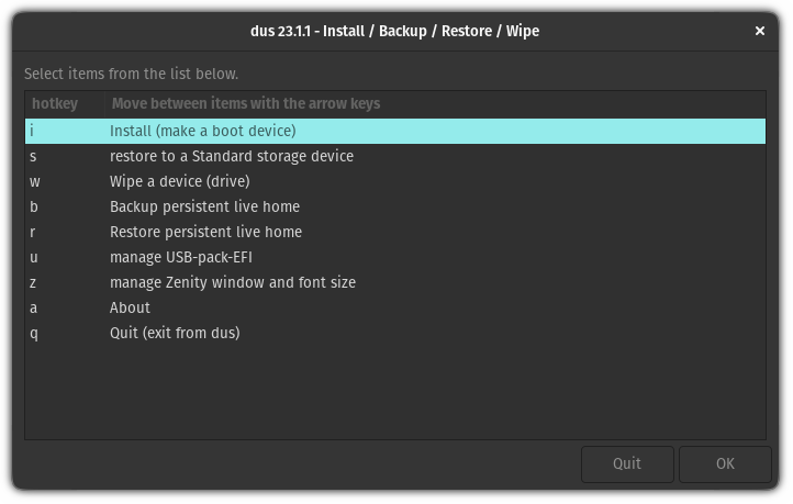 Sélectionnez la première option dans l'outil mkusb pour créer une clé USB persistante d'Ubuntu