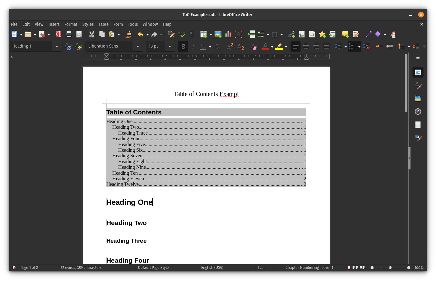 Create Table of Contents, Figures and Index of Tables in LibreOffice