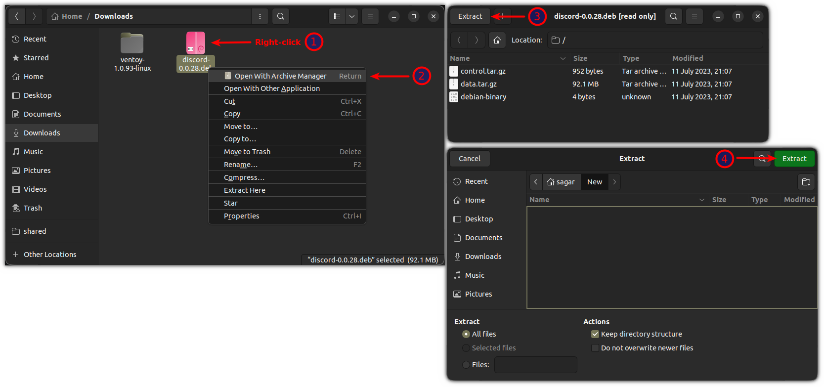 Extract deb files using the system archive manager