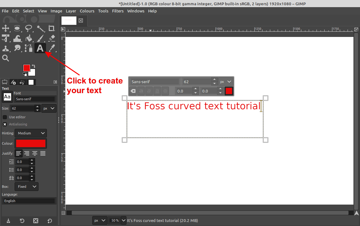 Add the text you want to curve in GIMP