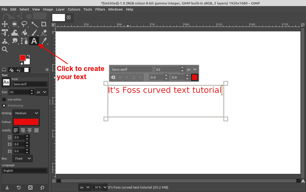 how to make text curve in gimp