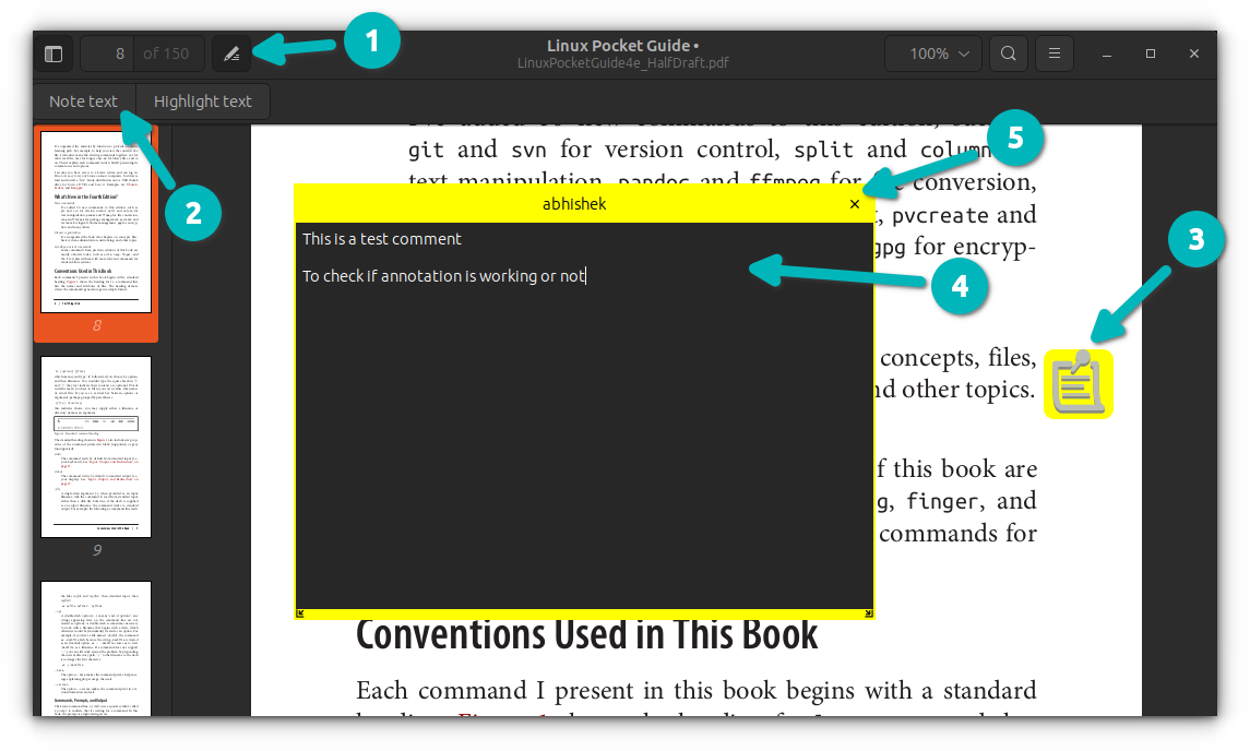 Adding comments in PDF using GNOME's Evince Document Viewer tool
