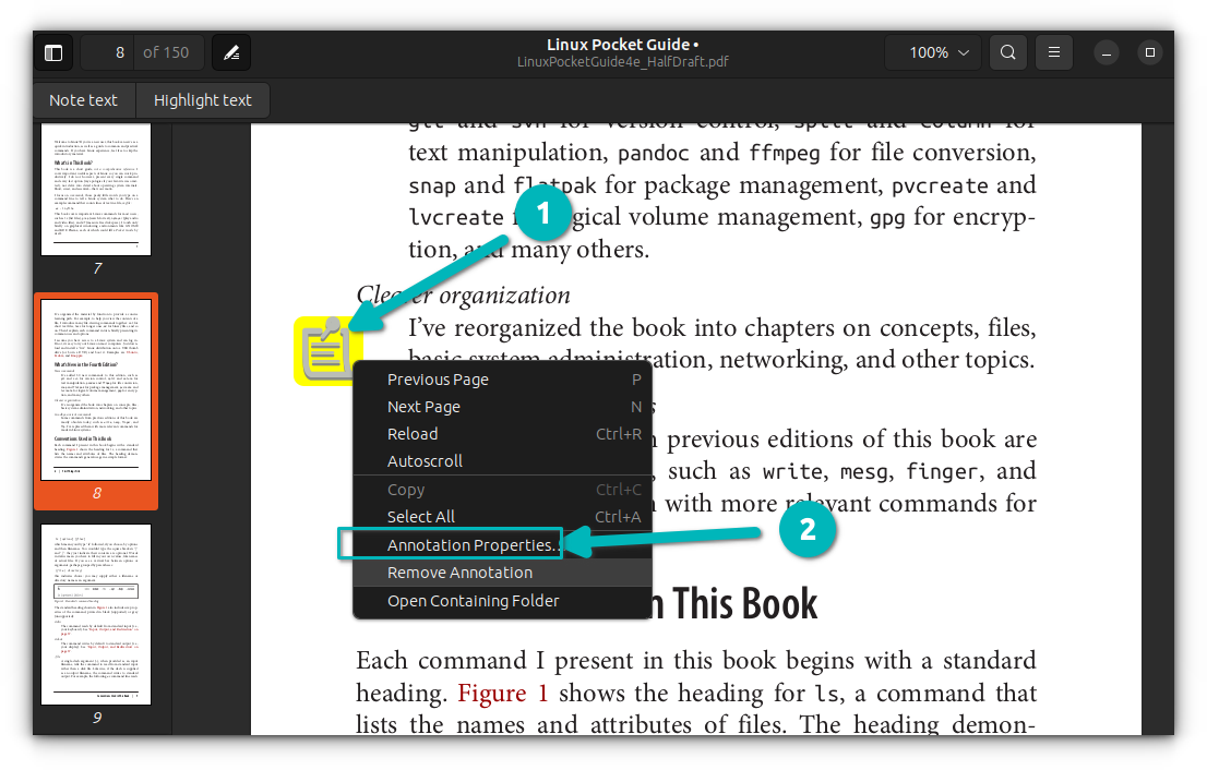 Modifier les propriétés d'annotation dans le visualiseur PDF GNOME