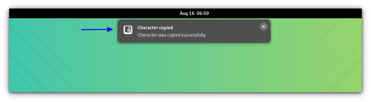 Character copied to clipboard message