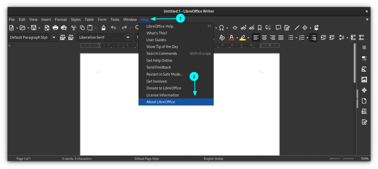 On the Help button on the main menu, click on About LibreOffice to know the version details