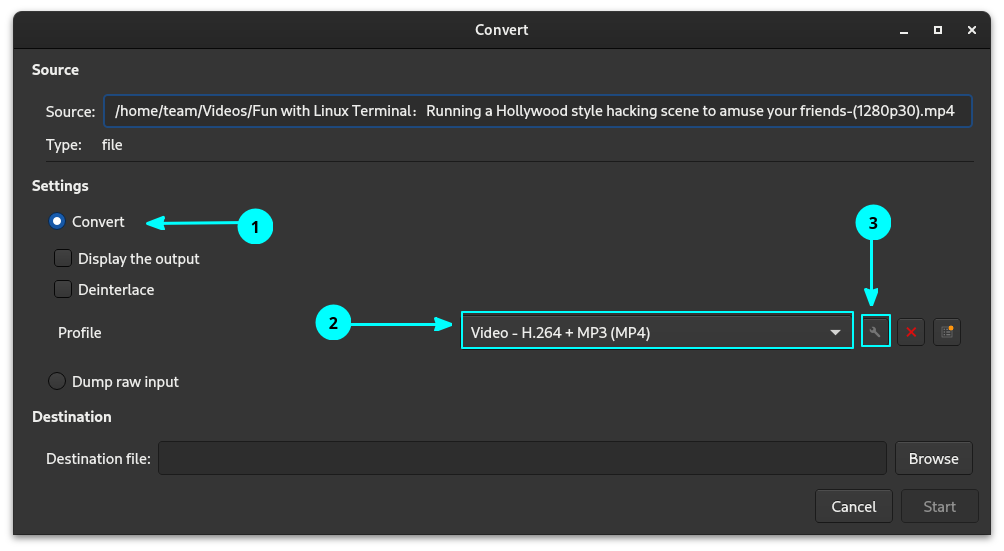 Select an output video format and click on the configuration button