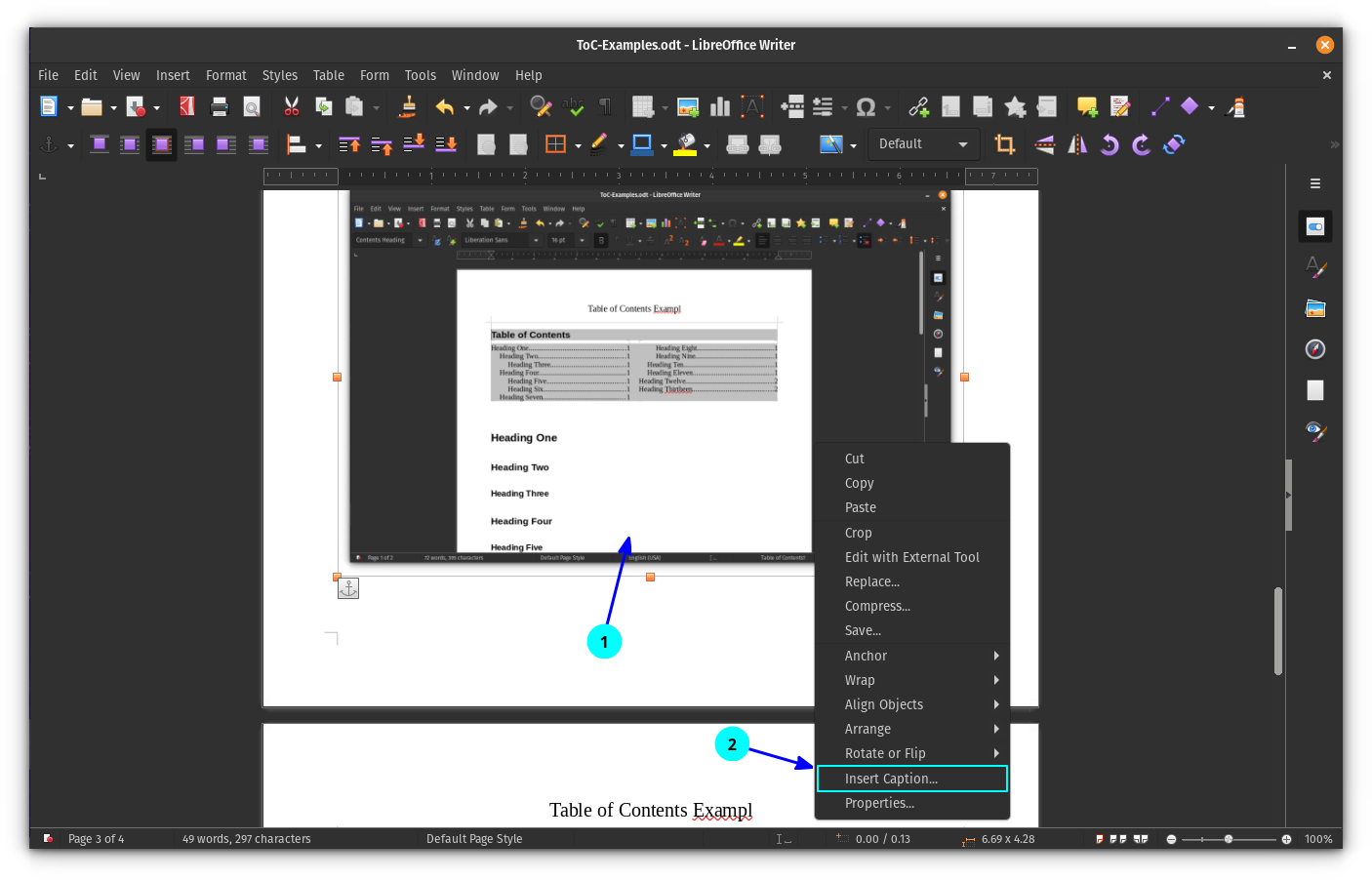 Create Table of Contents, Figures and Index of Tables in LibreOffice