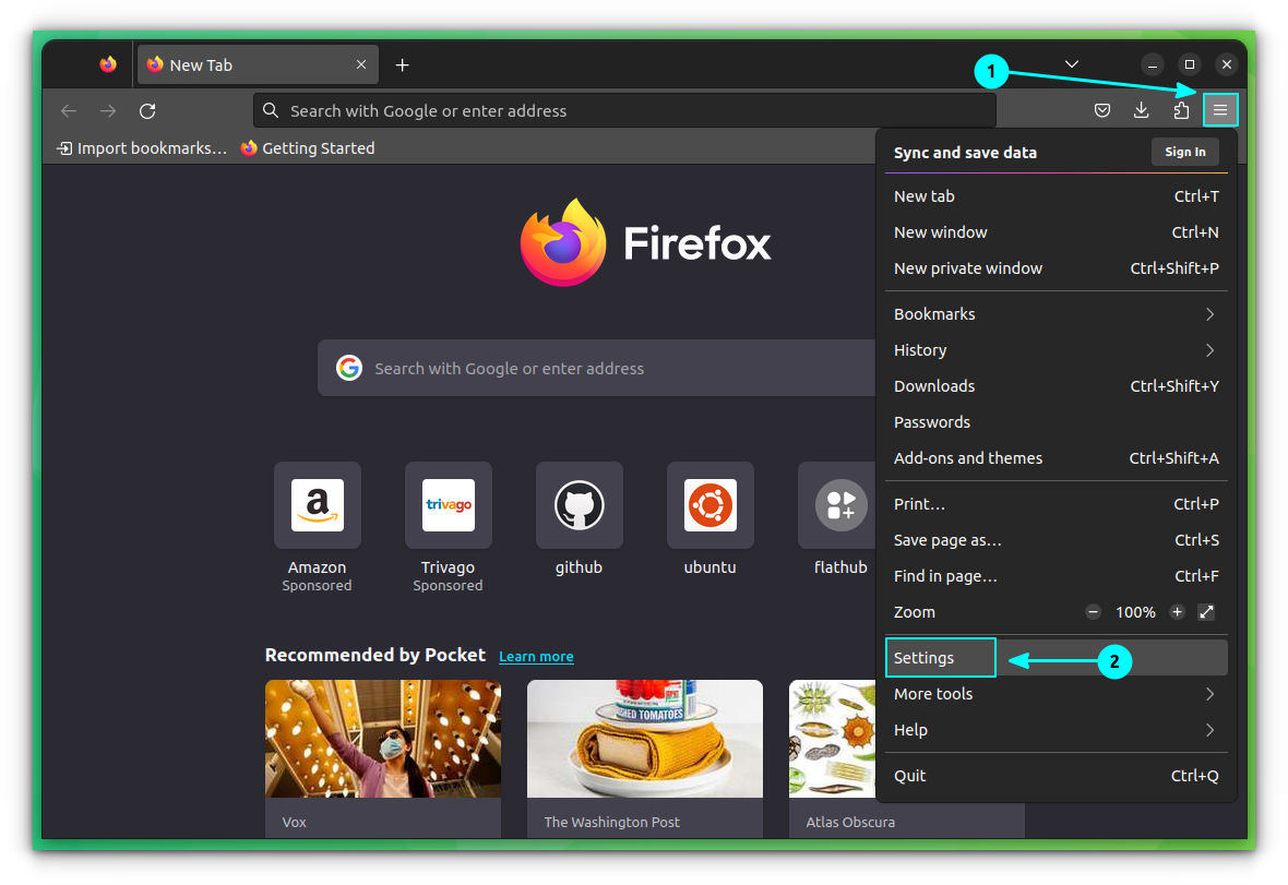 Click on Firefox Settings menu inside the top-right hamburger menu