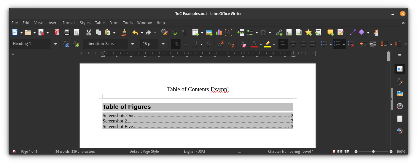 Table of Figures appearance in Document