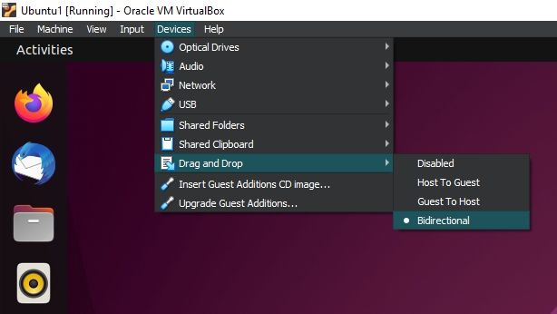 Drag and Drop feature enable in virtualbox
