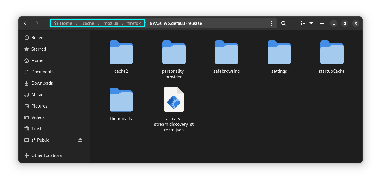 Firefox Cache location in Fedora displayed in Nautilus File Manager