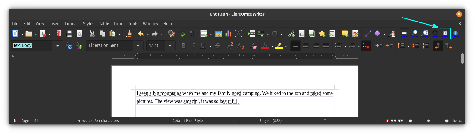 Click on the settings icon on the docked LanguageTool Extension's toolbar to access the settings