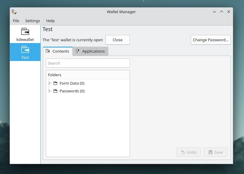 Capture d'écran du gestionnaire de portefeuille KDE