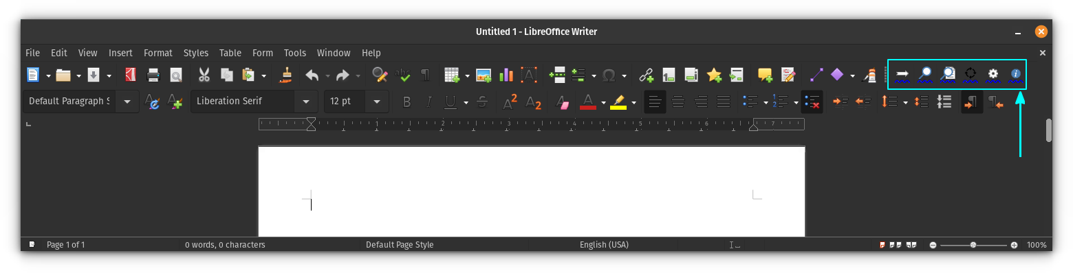 Лентата с инструменти на LanguageTool вече е закачена към основната лента с инструменти на LibreOffice.