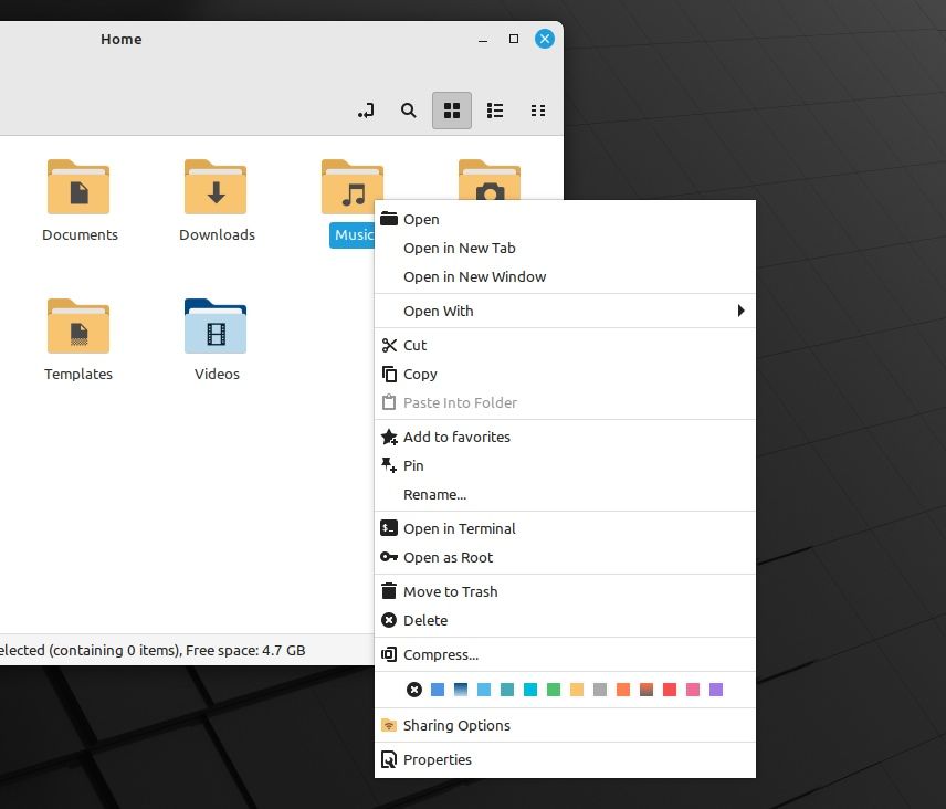 linux mint folder options