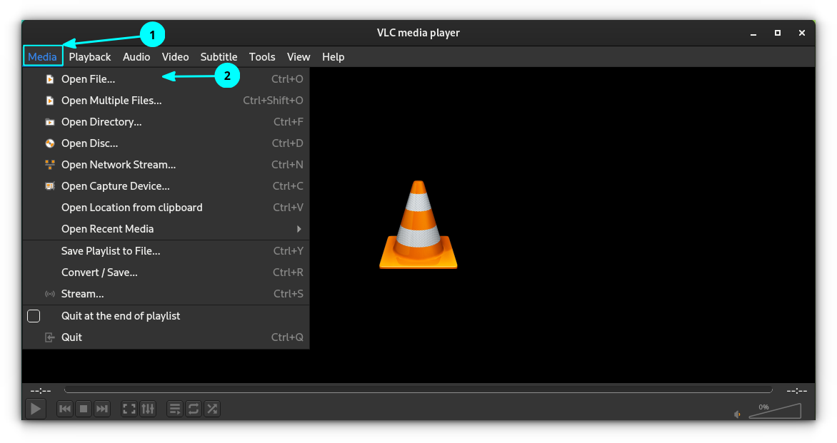 Open Media File in VLC using the VLC menu