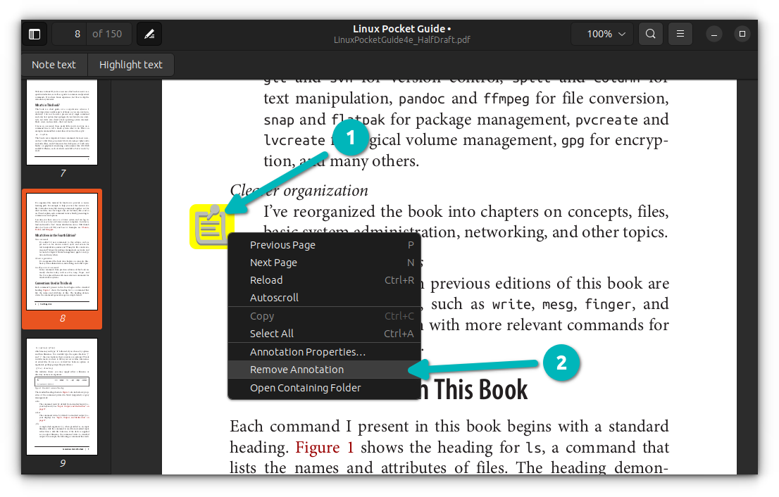 Removing existing annotations from PDF in GNOME's Evince PDF viewer
