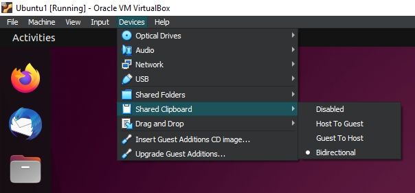 Shared Clipboard feature toggle in virtualbox