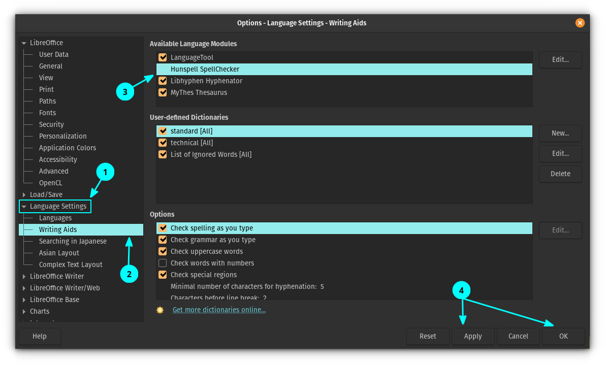 Enable LanguageTool and disable other spell and grammar check tools in Writing Aids option