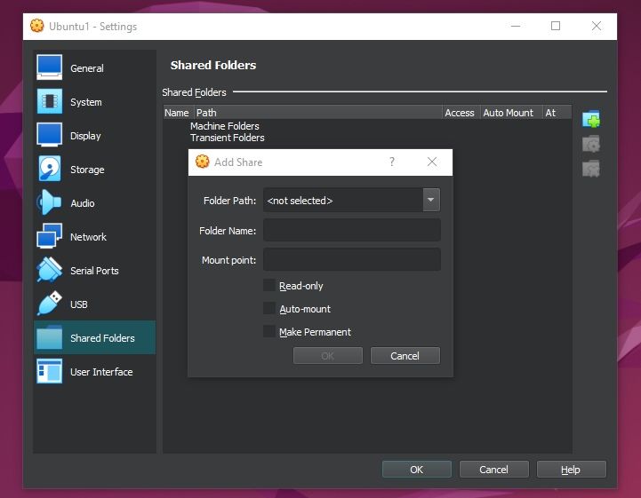 guest system ubuntu folder sharing option