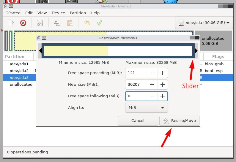 resize current partition