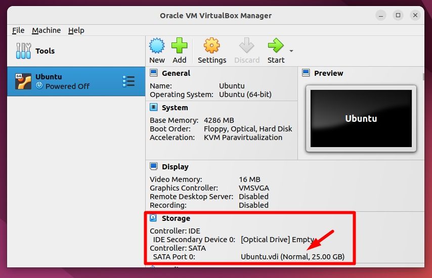 virtualbox storage drive info