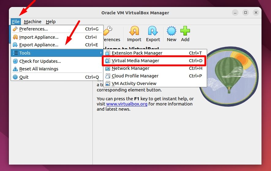 virtual media manager virtualbox