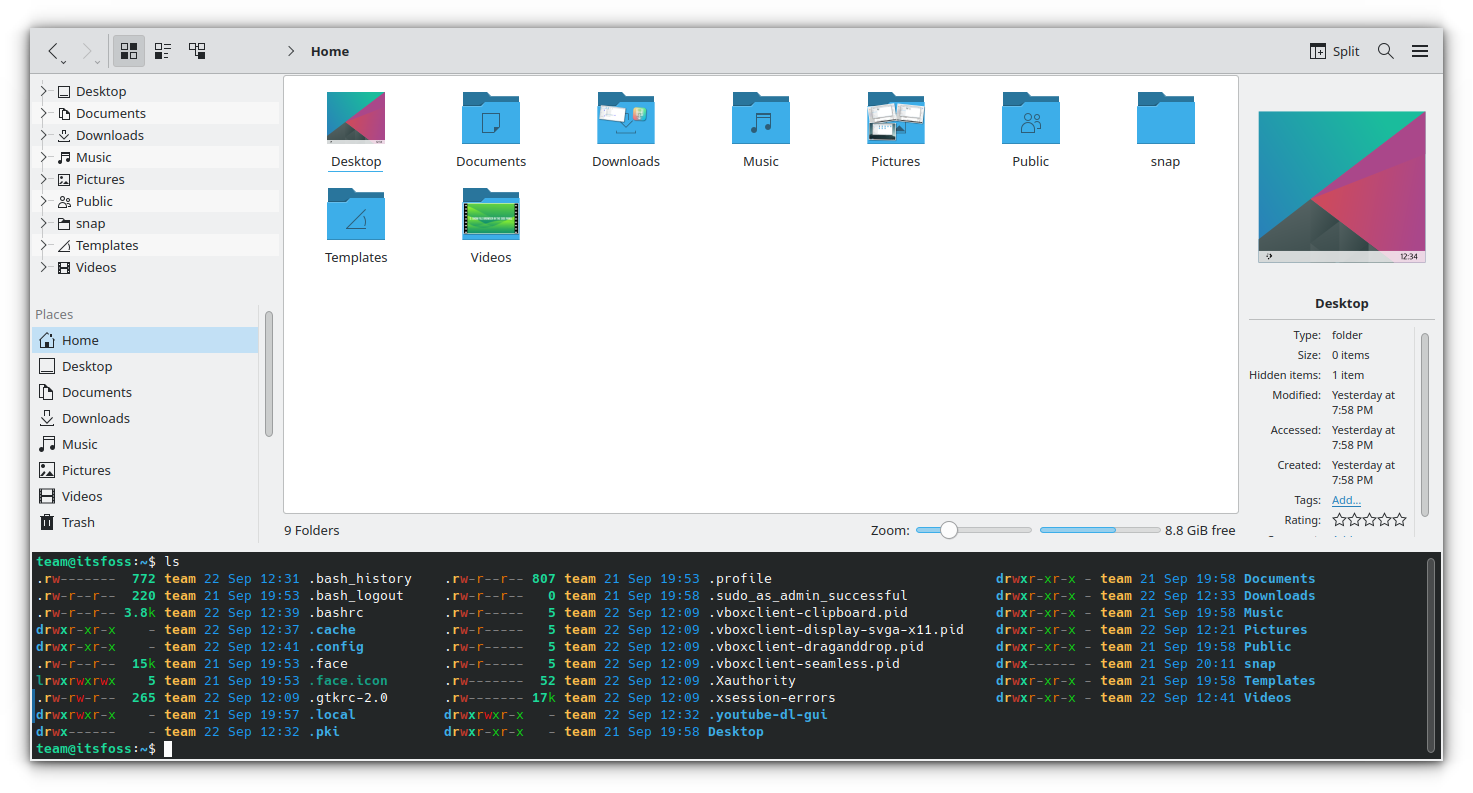 Dolphin File manager with all panels enabled