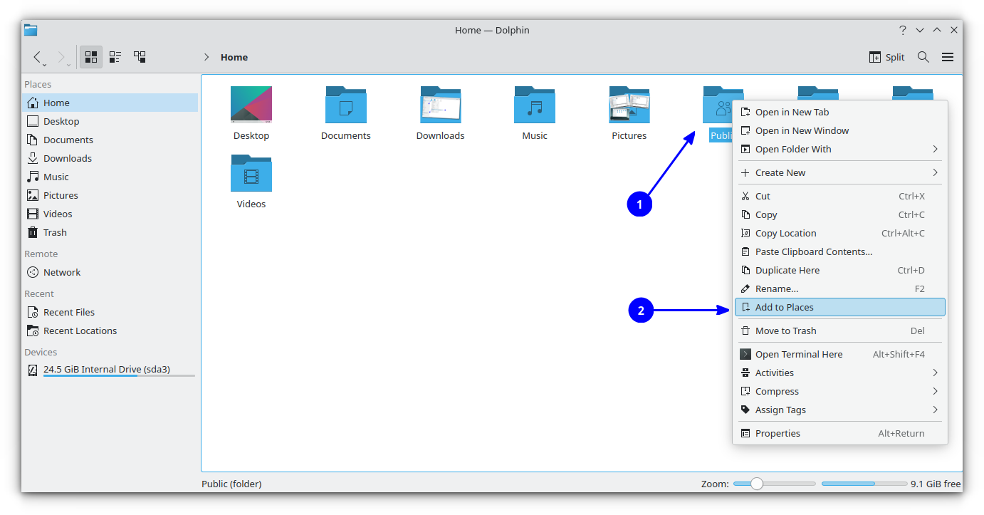 Add Folders to places on the Left Sidebar for quick access