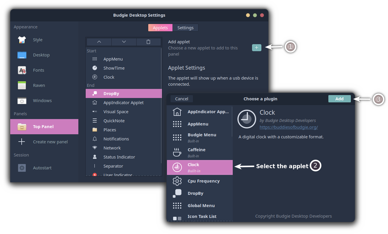 Add applet in budgie desktop environment