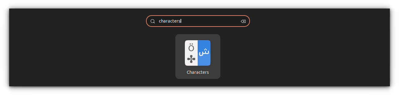 Characters app in Ubuntu activities overview