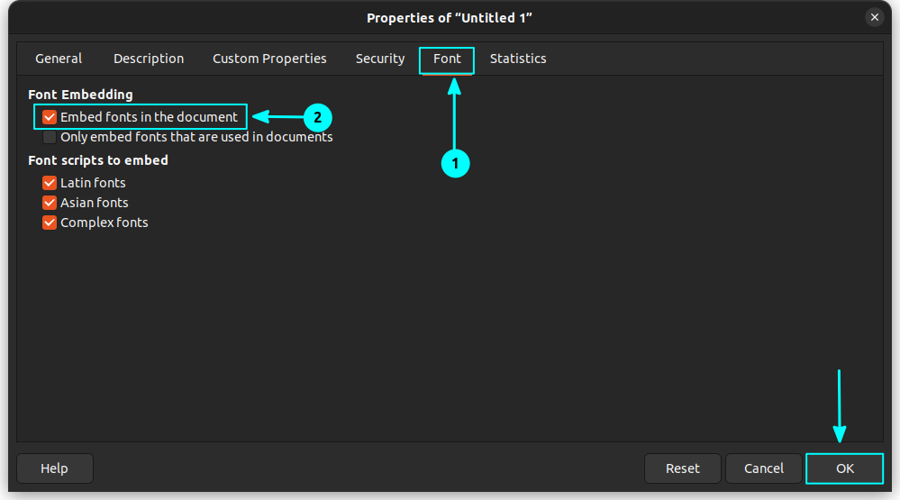 Check on the “Embed Fonts in the document” option embed fonts