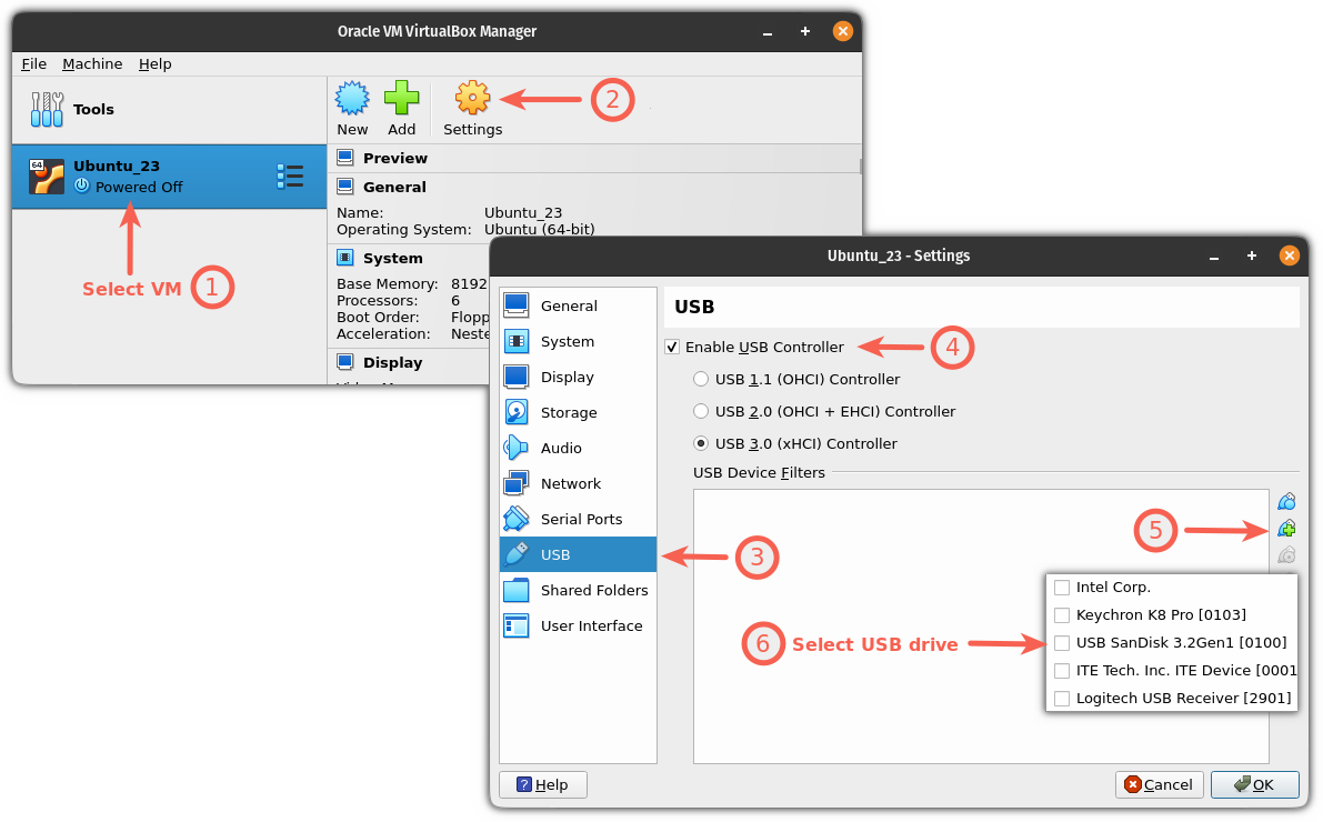 Access USB from Virtual Machine in VirtualBox on Linux