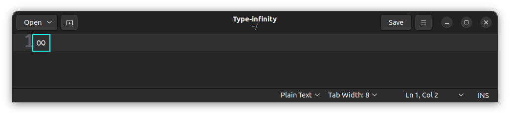 The character infinity is applied, when space or enter key is pressed after the character code in Unicode prompt