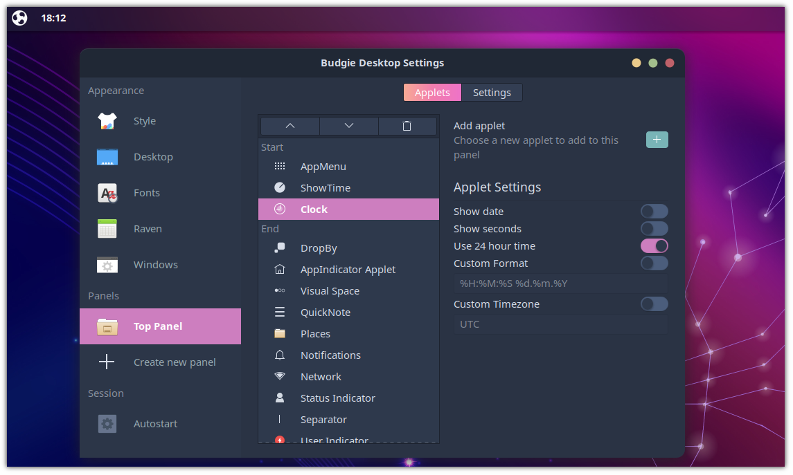 Move applets in budgie desktop