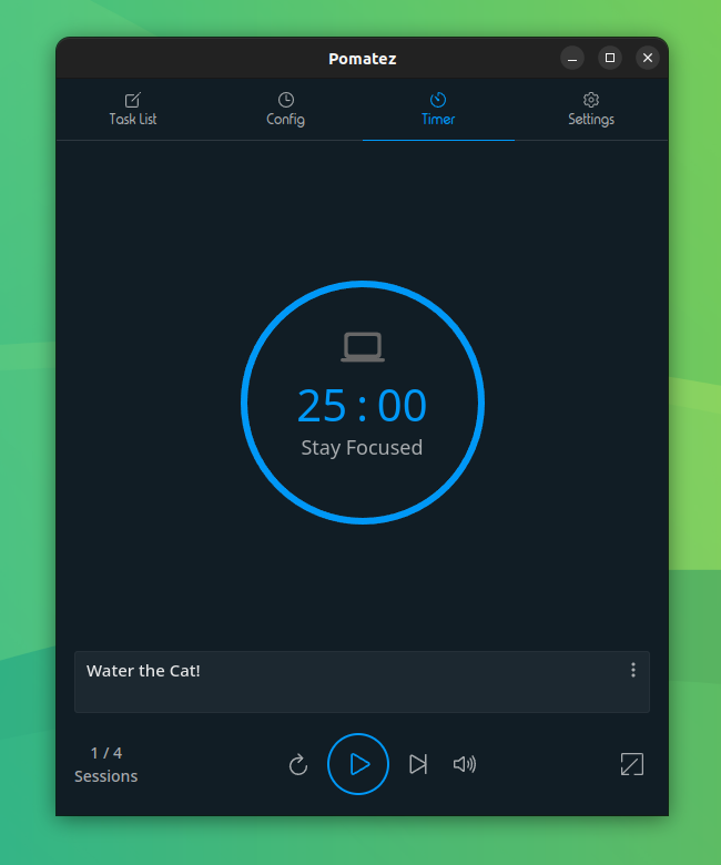 a screenshot of pomatez timer page