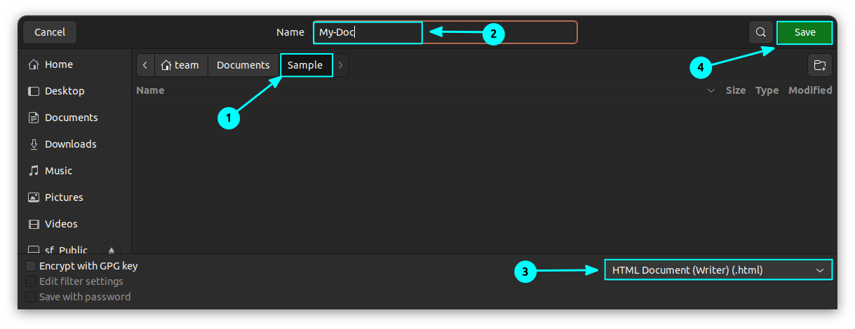 Save a document as HTML using Save As button