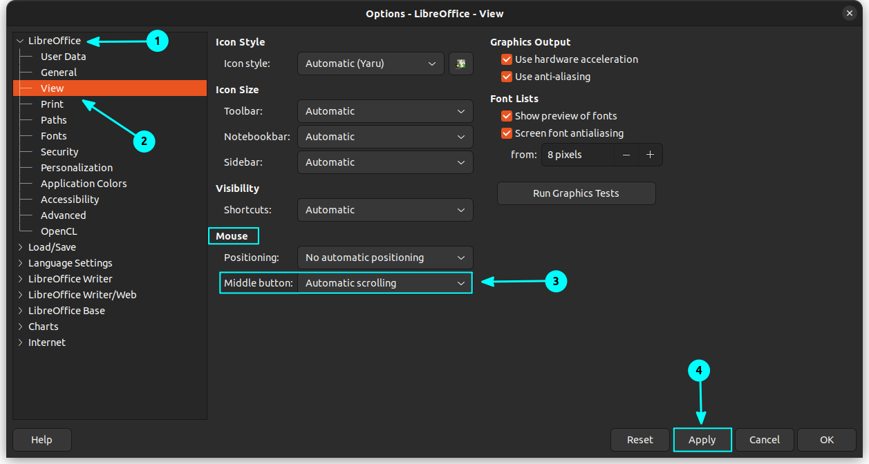 Setting to set Middle click function as automatic scroll