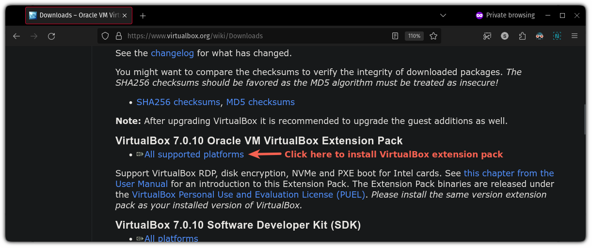 download VirtualBox extension pack