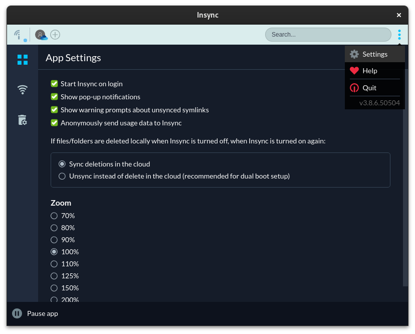 insync app settings