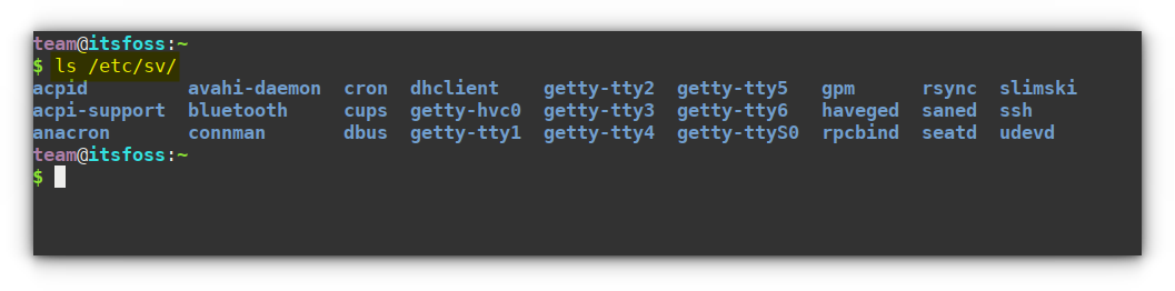 List the /etc/sv directory in Runit systems to list all available services