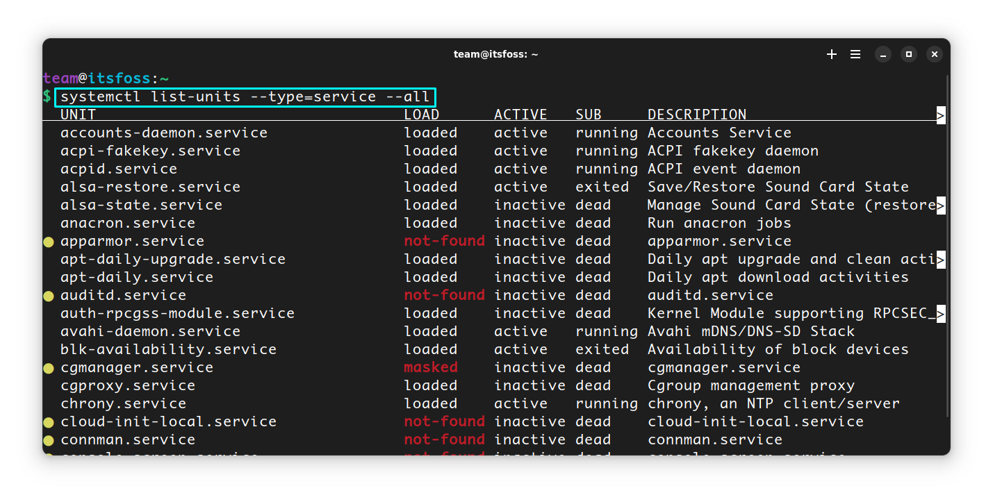 Use systemctl command to list all services, like active and inactive
