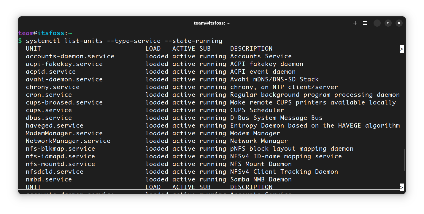 List all running services in Systemd using systemctl command