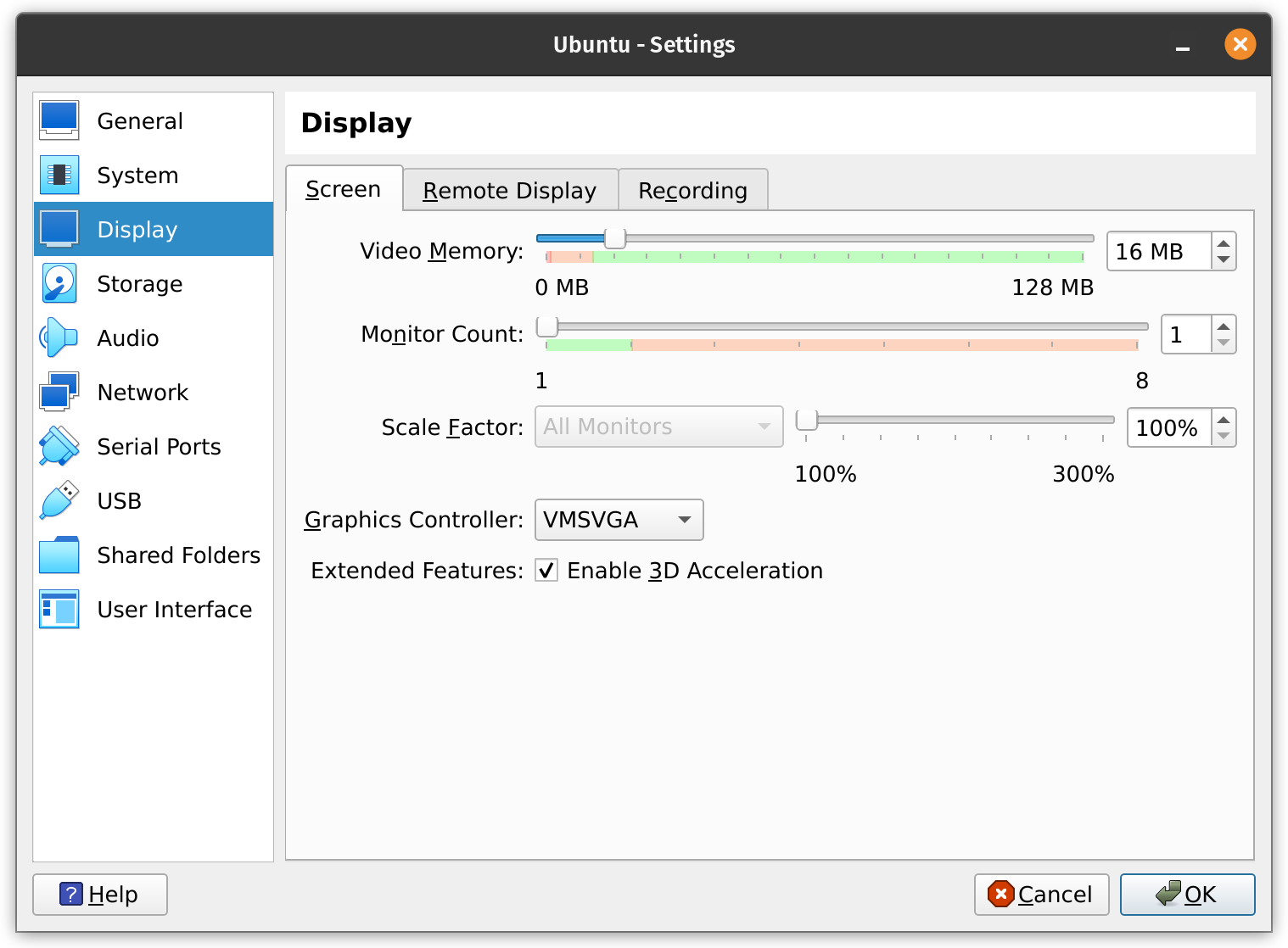 virtualbox settings