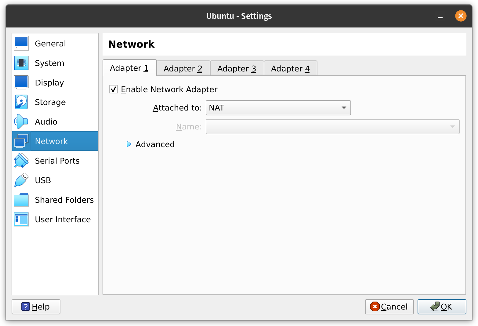 virtualbox network settings screenshot