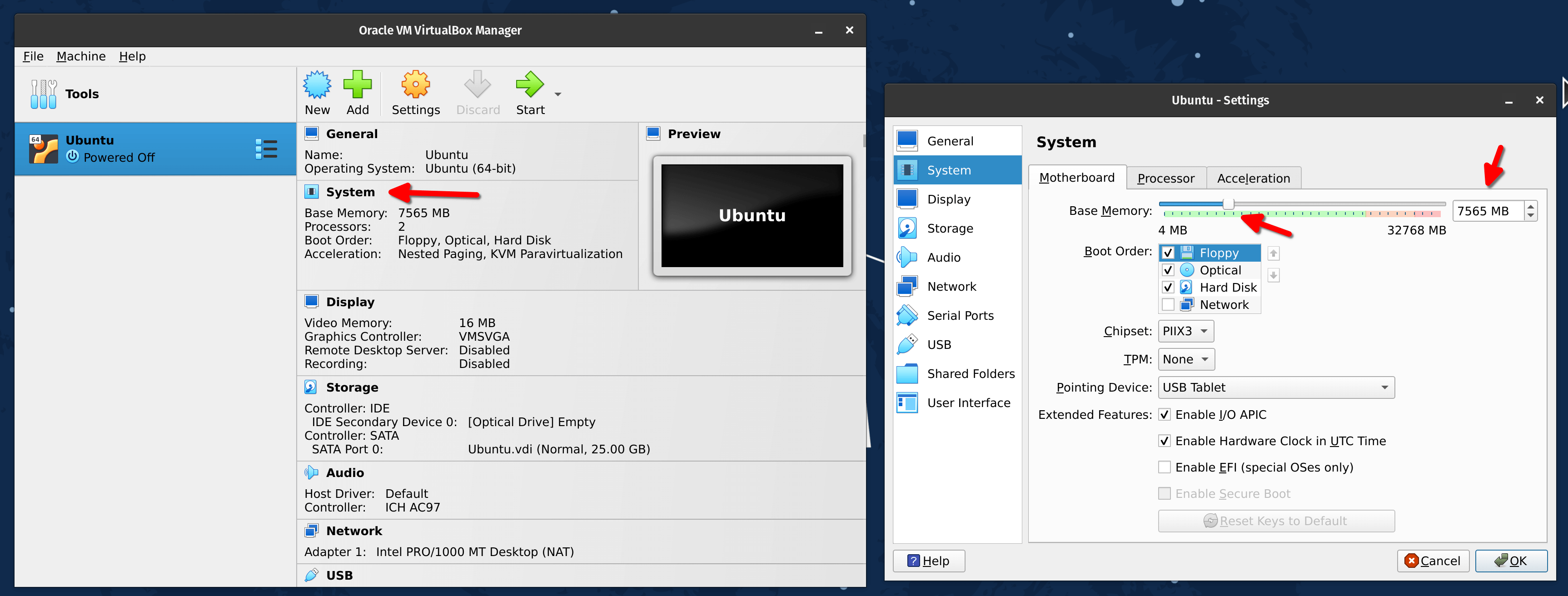 virtualbox system ram tweak settings